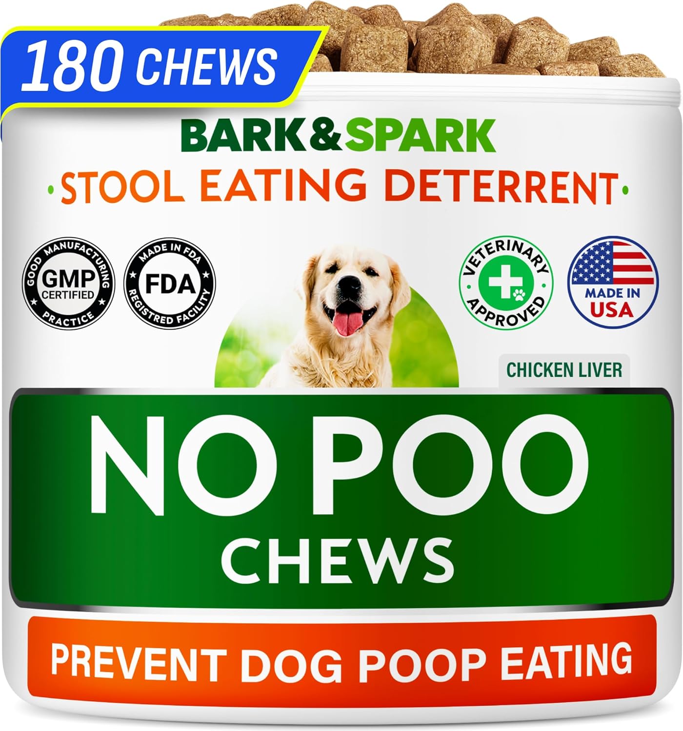 No Poo Chews for Dogs - Stool & Coprophagia Deterrent w/Probiotics, Digestive Enzymes & Breath Aid Support - Stop Dog Poop Eating - Made in USA (180Ct)