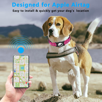 Airtag Dog Collar, Upgraded Reflective Airtag Dog Collar Holder, Heavy Duty Pet Collar with Airtag Holder, Adjustable Nylon Puppy Collars for Small Medium Large Dogs(S(12.6’’-14.5’’), Rose red)