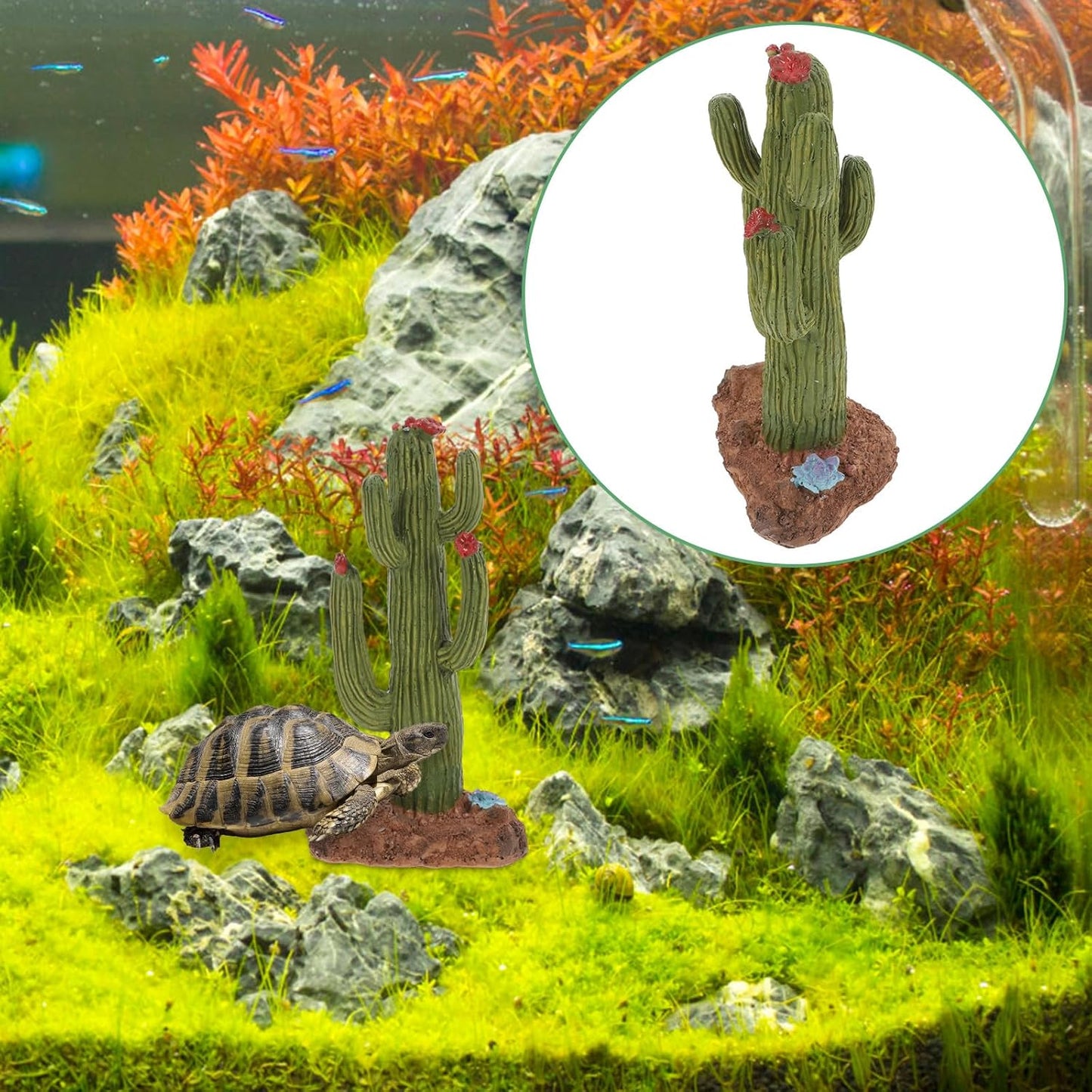 BESPORTBLE Artificial Cactus Terrarium Plants Reptile Habitat Decor for Turtle and Crested Gecko Tank Accessories Desert Simulation Landscaping