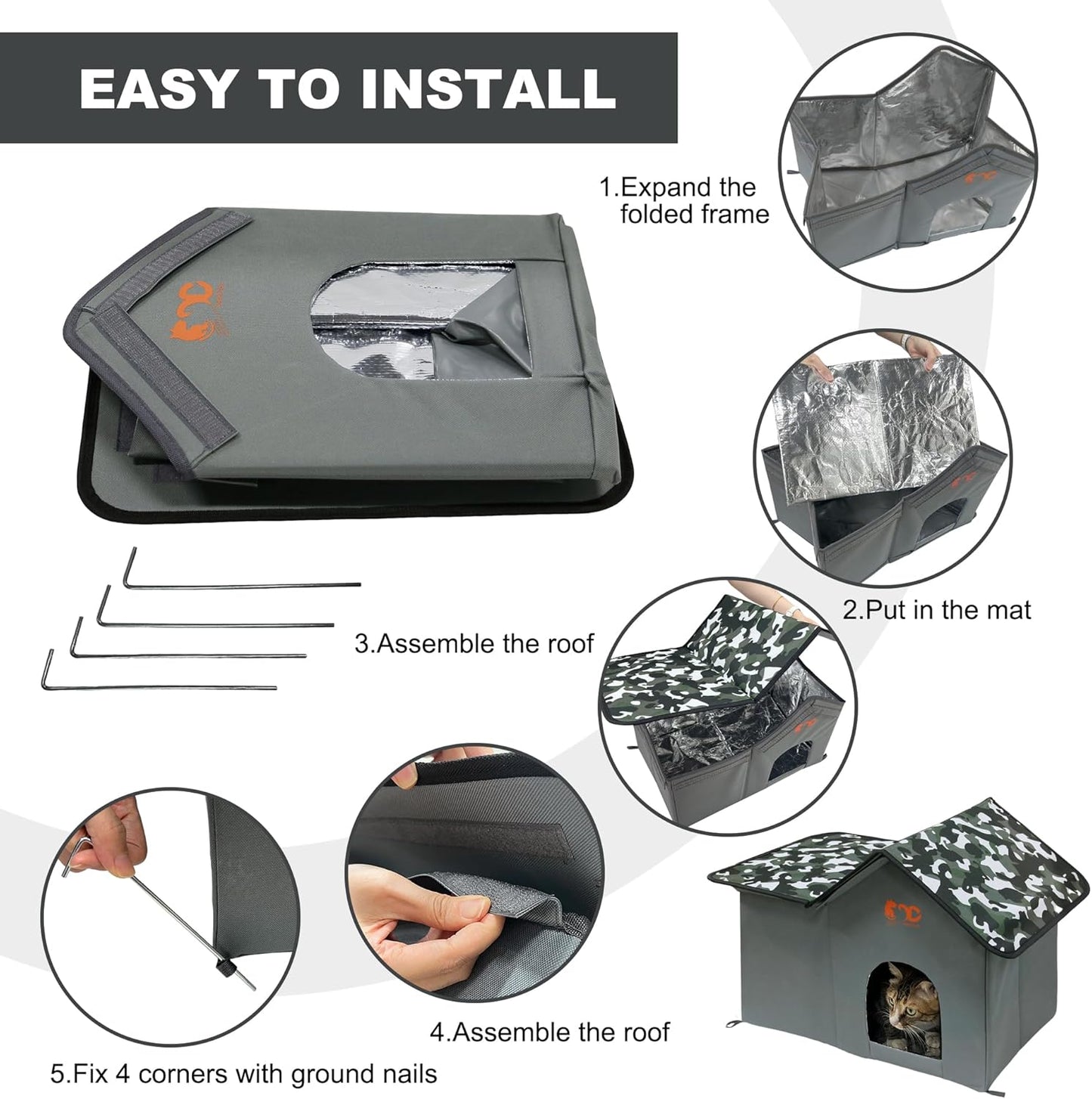 Outdoor Cat House, Feral Cat House, Pet Outside Waterproof House for Outdoor/Indoor Cats, Insulated Cat Bed for All Seasons (Camo, XL)