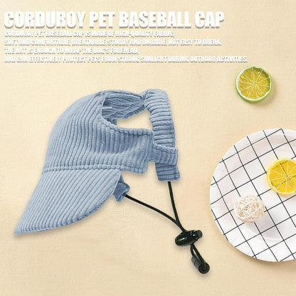 Dog Baseball Cap, Dog Cat Summer Beach Visor Hat with Ear Holes, Adjustable Puppy Sunbonnet Headdress (Blue, Large)