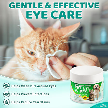 Premium Eye Wipes for Dogs & Cats - 100 Pcs - Pet Eyes Cleaning Pads to Remove Tear Stains, Crust & Discharge - Perfect for Pets Daily Care - Helps w/ Itching & Dryness - Pre-Soaked & Disposable