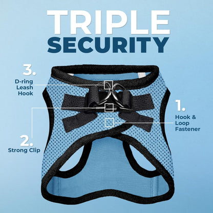 Best Pet Supplies Voyager Step-in Air Harness - All Weather Mesh, Reflective, No Pull Harness for Dogs, Cats - Secure with Hook & Loop Fastener, Buckle, Double D-Rings - Baby Blue/Black Trim, XS