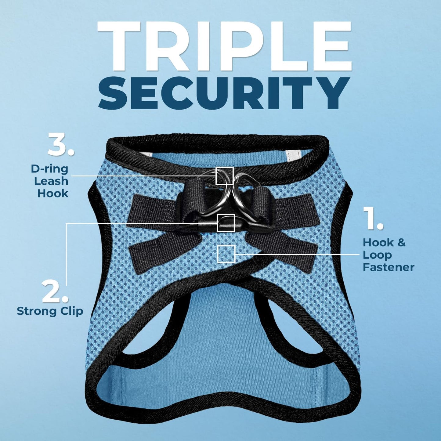 Best Pet Supplies Voyager Step-in Air Harness - All Weather Mesh, Reflective, No Pull Harness for Dogs, Cats - Secure with Hook & Loop Fastener, Buckle, Double D-Rings - Baby Blue/Black Trim, XS