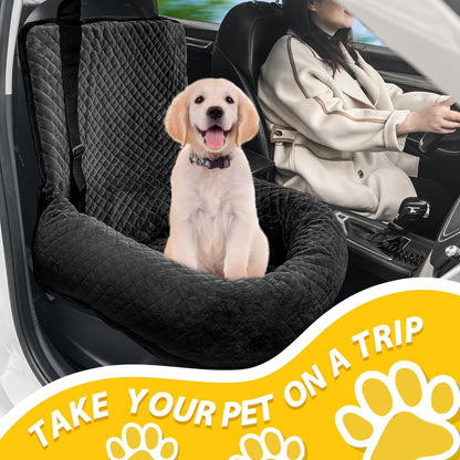 Dog Car Seat for Small Medium Dogs,Detachable Washable Travel Safety Pet Booster Seat, Comfy Ultra Soft and Multifunctional Car Travel Bed,Black
