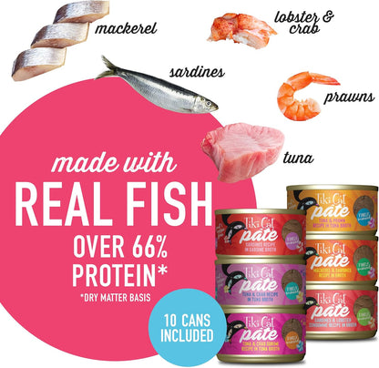 Tiki Cat Grill Pâté Variety Pack, Combinations of Real Flaked Fish, Wet High-Protein & High-Moisture Cat Food, 2.8 oz. Cans (Pack of 12)