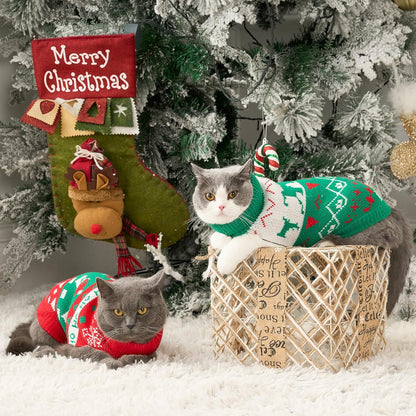 Stretchy Cat Christmas Sweater - 2 Packs Christmas Sweaters for Cats | Snug Winter-Ready Knit for Boy/Girl Cats & Kittens(Scarlet, Small)