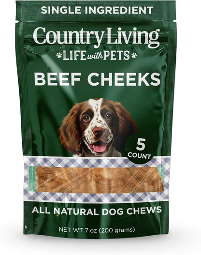 Country Living 4” x 4” Beef Cheek Chip Dog Treats – Chicken Flavor – 5 Count Bag – All-Natural, High-Protein, Long-Lasting Dog Chews
