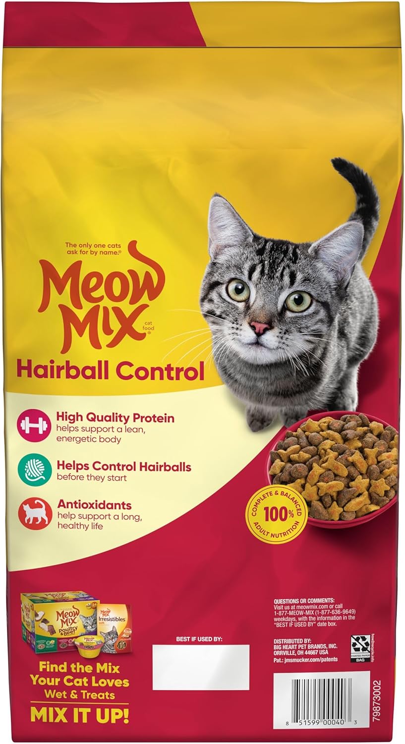 Meow Mix Hairball Control Dry Cat Food, 6.3 Pound Bag