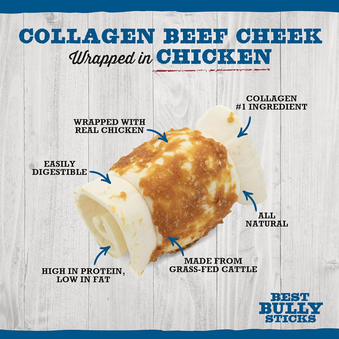 Best Bully Sticks Chicken-Wrapped Beef Cheek Treats - Medium 4 Count (Pack of 1) - All-Natural, Collagen-Rich, Healthy Dog Treats