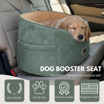 Premium 2-in-1 Dog Car Seat & Home Bed for Small Dogs – Premium Travel Pet Bed with Safety Straps, Stylish Design, Soft Plush Cushion & Secure Portable Comfort – Under 30lbs (Green)