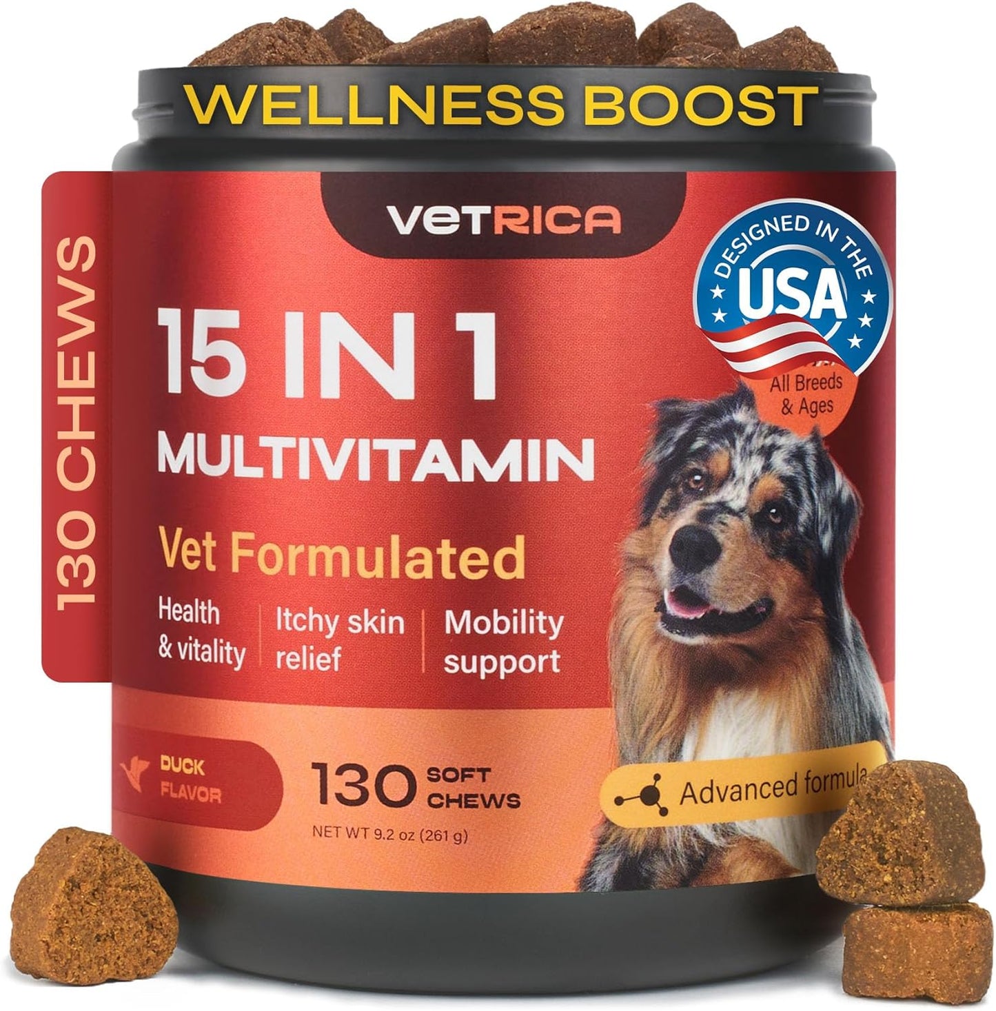 Dog Multivitamin Chews - Vitamins 15 in 1 - Joint Supplement for Dogs - Canine Vitamins & Supplements for Hip & Joint, Immune System, Glucosamine Chondroitin - Coat & Mobility - Itchy Skin Support