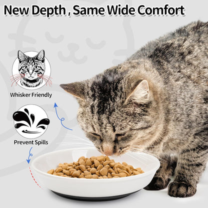 Cat Food Bowls, Whisker Friendly Ceramic Cats Bowls with Nonslip Silicone Base, Pack of 6 Quiet Dishes and Plates for Feeding Indoor Cats, Kittens and Small Dogs(Fishbone+Cat Paw,Shallower)