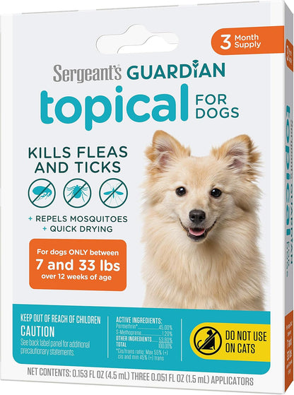 Sergeant's Guardian Flea & Tick Squeeze On for Dogs 7-33 lbs., 3 Count