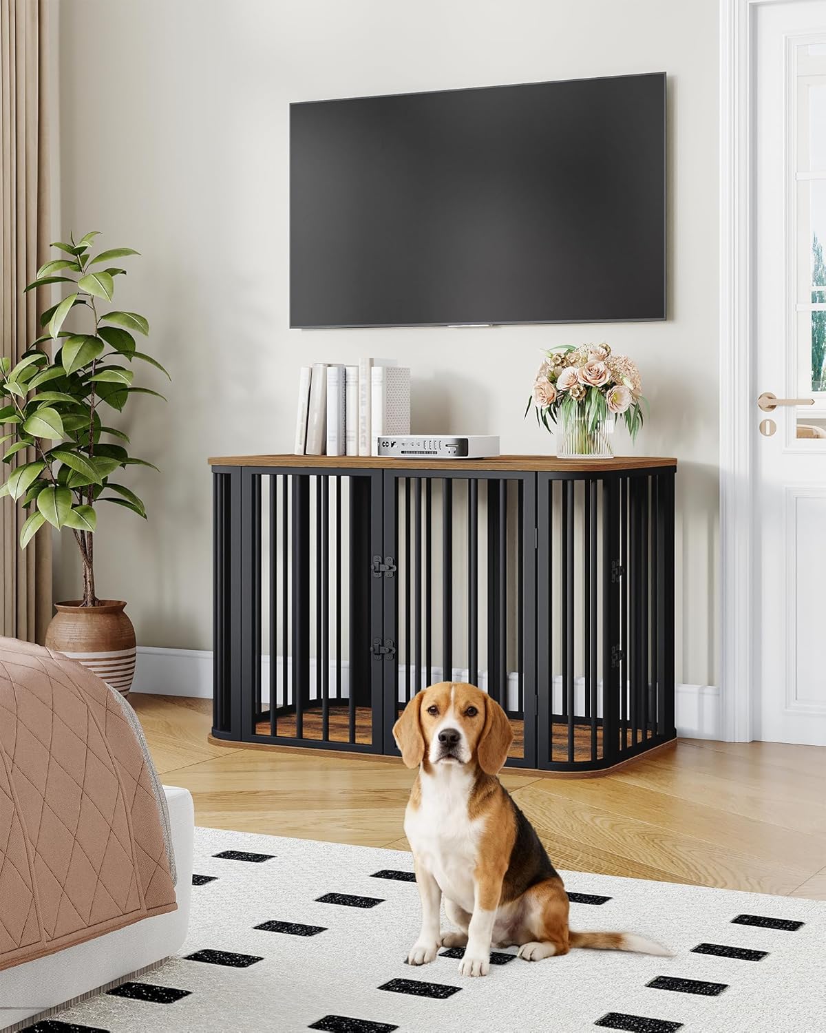 39.4'' Dog Crate Furniture, L Indoor Dog Kennel Dogs Cage, Modern Decorative Pet House for Small/Medium/Large Dogs, Anti-Chew & Anti-Escape, Kennel End Side Table, Rustic Brown DFC88701B