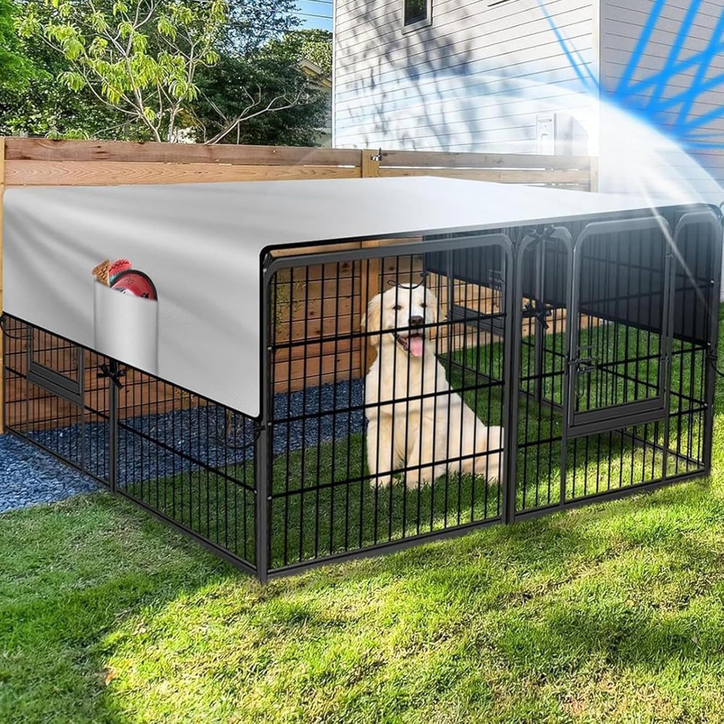 Dog Kennel Cover - 210D Oxford Privacy Enclosure Tarp, Waterproof Large Canine Shelter Cover, Protective Outdoor Shade for Pets | Portable Accessory | for Patio Picnic Camping Backyard Beach
