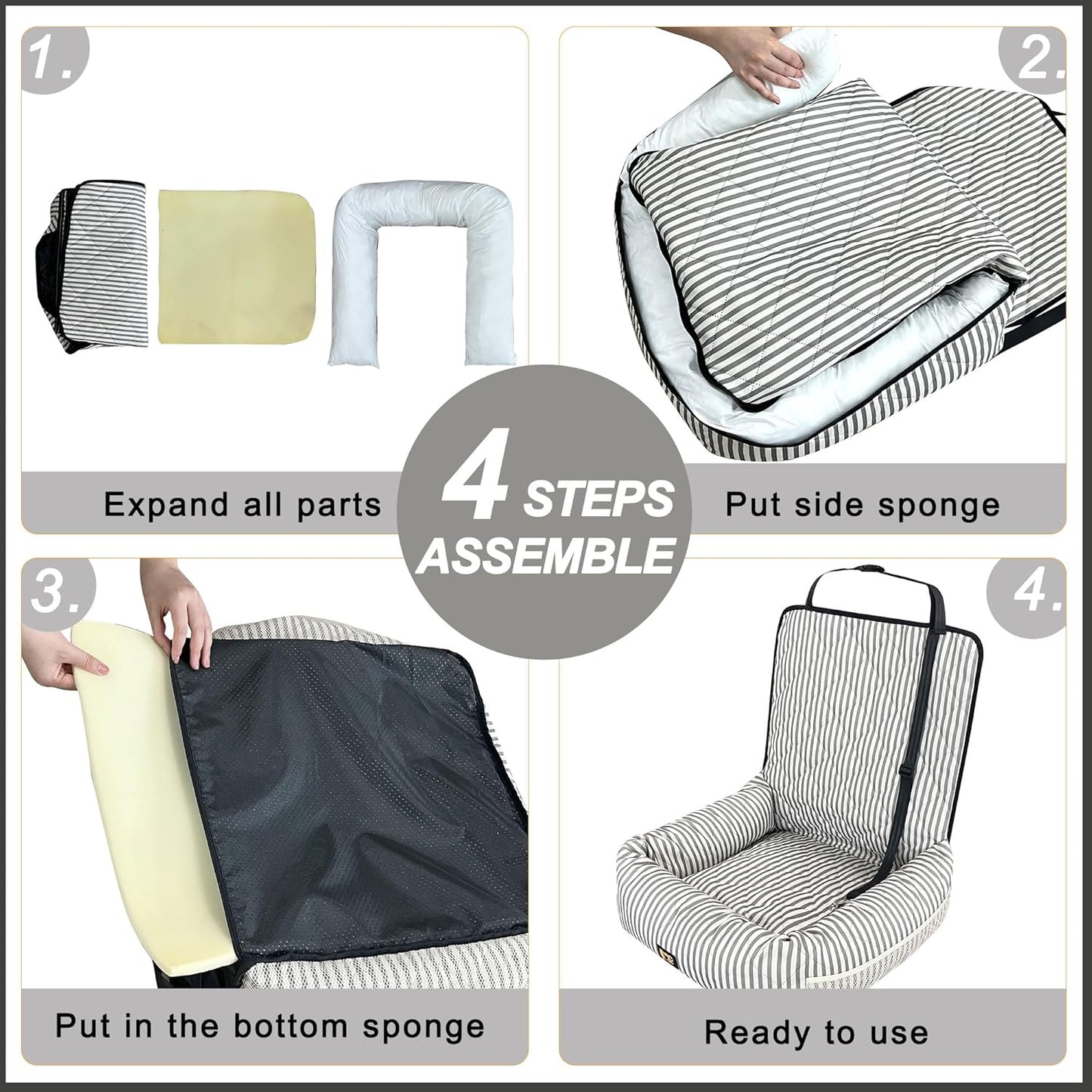 Dog Car Seat for Small and Medium Dogs, Booster Seat Sofa Pet Bed, Portable Car Travel Carrier Bed (Stripes,M)