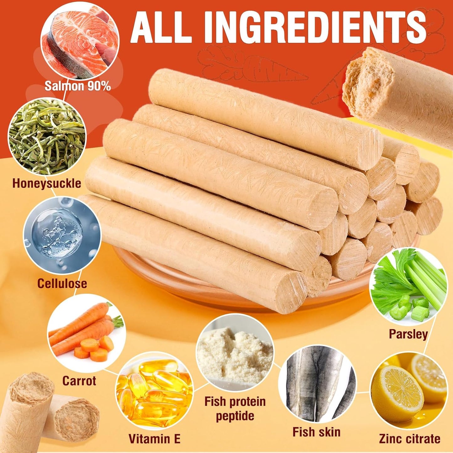 75g Dehydrated Salmon Sticks for Dog,Natural Salmon and Carrots,Easy to Digest and High Protein,for Daily Dog Training and Dental Healthy