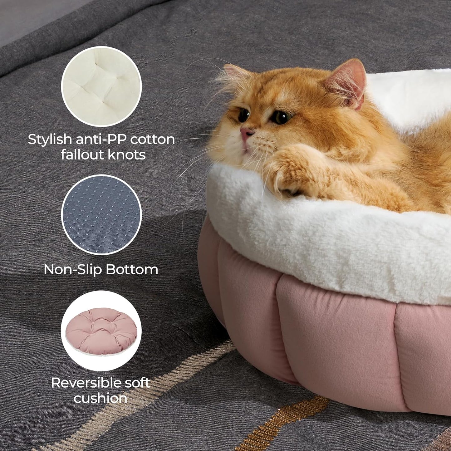 BALANCE Cat Beds for Indoor Cats, Washable Round Cat Bed, Cute Kitten Bed with Anti-Slip Bottom for Kitty and Puppy, 23 Inches, Mellow Rose