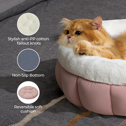 BALANCE Cat Beds for Indoor Cats, Washable Round Cat Bed, Cute Kitten Bed with Anti-Slip Bottom for Kitty and Puppy, 23 Inches, Mellow Rose