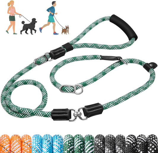 SlowTon Slip Lead Dog Leash, Adjustable 4-6 FT, 1/2” Rope, Heavy Duty Nylon Leashes with Padded Handle & Highly Reflective Threads, No Pull Training Leash for Medium Large Dogs 20-120lb (Green, S)