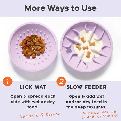 Awoo Flying Saucer Toy - 3-in-1 Silicone Dog Treat Puzzle, Lick Mat and Slow Feeder - for Wet and Dry Food - Dishwasher Safe Pet Toy - Enrichment Game for Dogs from 30 to 90 lbs - Large (Lavender)