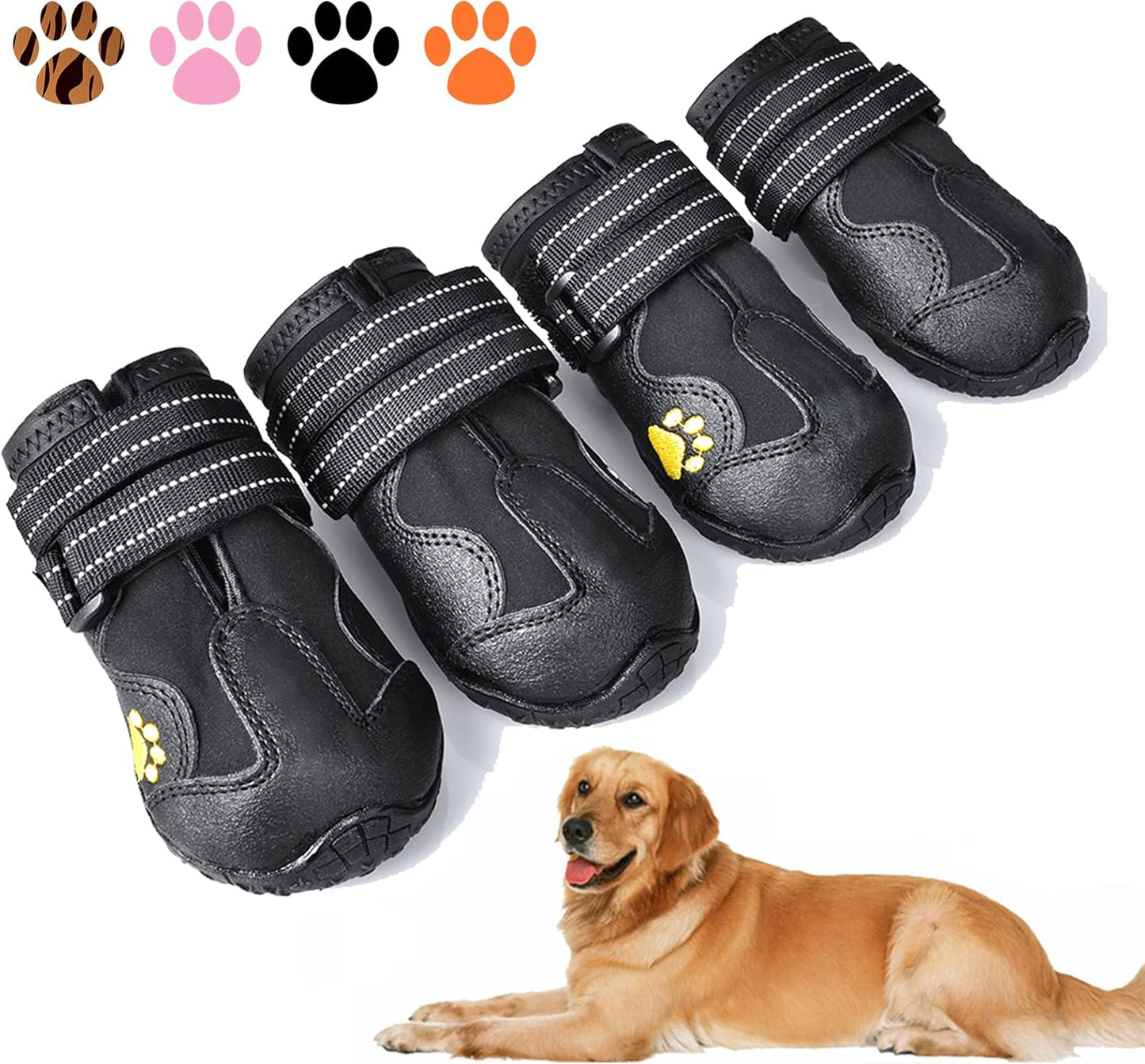 XSY&G Dog Boots,Waterproof Dog Shoes,Dog Booties with Reflective Rugged Anti-Slip Sole and Skid-Proof,Outdoor Dog Shoes for Medium to Large Dogs 4Pcs-Size6
