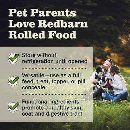 Redbarn Pet Products Premium Rolled Dog Food, Semi-Moist, Beef Recipe - High Protein Full Feed, Topper, Training Treat, or Pill Pouch - Balanced Meal with Functional Ingredients - 4 lb, 8 Rolls