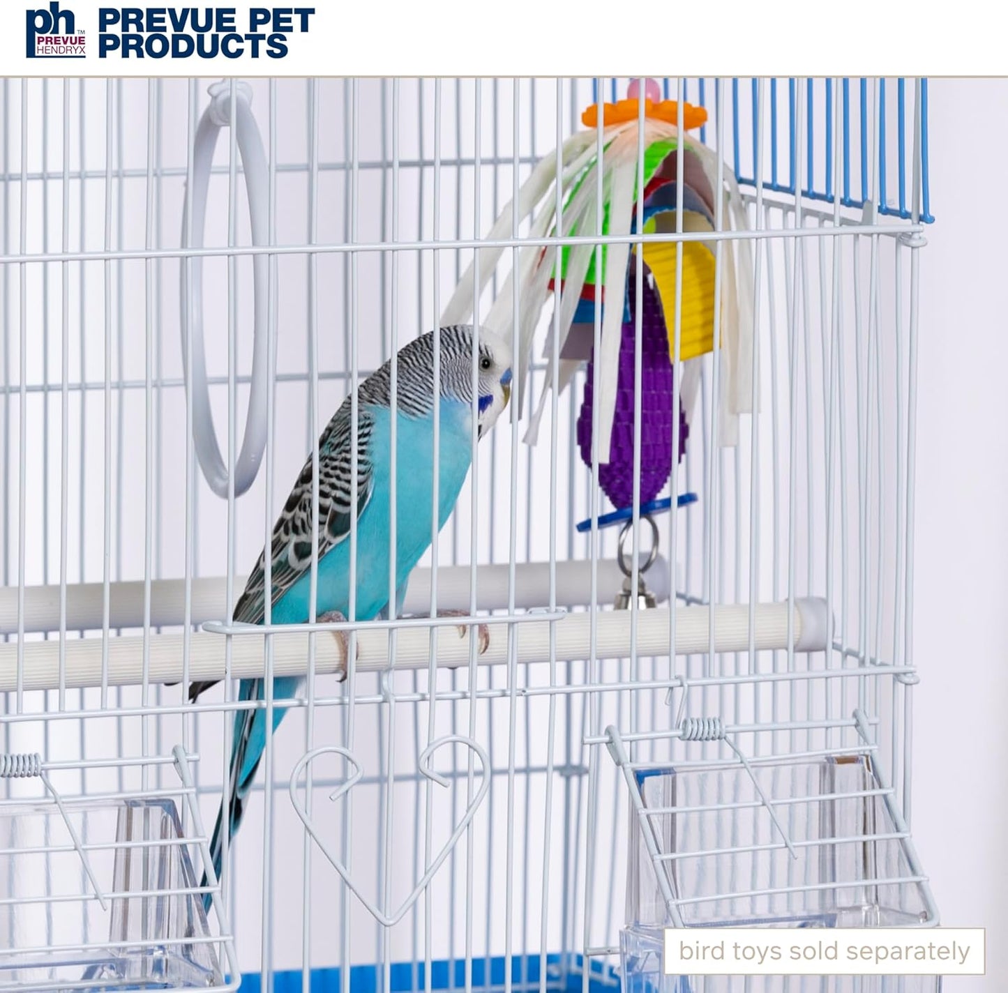 Prevue Pet Products Flat Top Economy Parakeet and Small Bird Cage with White Wire, Blue Plastic Base with Removable Tray