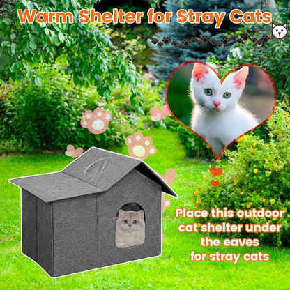 Homegroove Outdoor Cat House Waterproof, Insulated Cat Houses for Outdoor Cats with Removable Soft Mat, Collapsible Feral Cat Shelter for Multiple Cats, Easy to Assemble (Grey, Large)