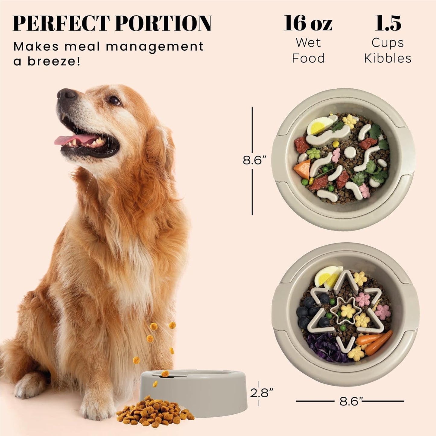 AVERYDAY Slow Feeder Dog Bowl Set with 1 Base and 3 Puzzle Inserts Customizable Design BPA-Free and Dishwasher Safe for Small Medium Large Dogs