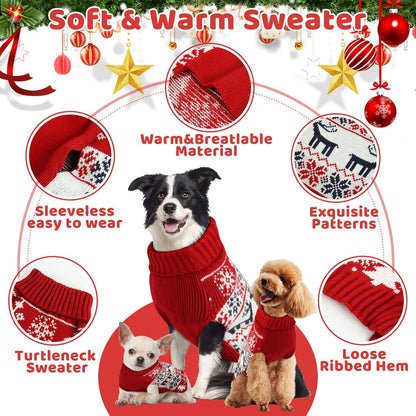 Christmas Dog Sweaters for Small Medium Large Dogs and Cats,Pet Soft Warm Holiday Outfit Girl & Boy,Pup Winter Clothes Turtleneck Double Knitting Collar for Outdoors Playing (Deer, M)
