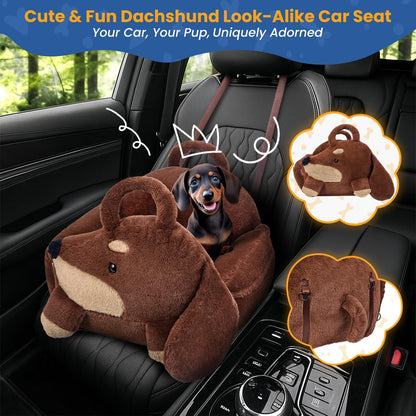 BurgeonNest Small Dog Car Seat, Cute Medium Dog Bed for Car Under 30 lbs, Washable Removable Cat Puppy Travel Booster Carseats with Clip-On Safety Leash, Fluffy Warm Pet Carrier Bag Home Bed, Brown