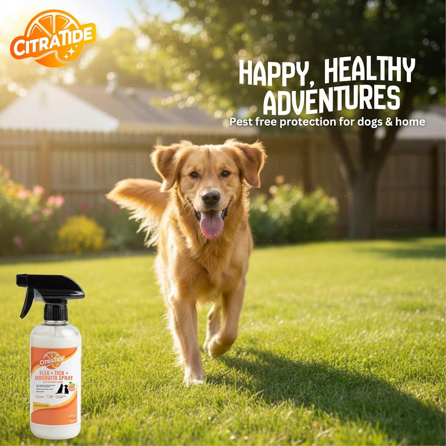 Natural Flea, Tick & Mosquito Spray for Dogs – Cedarwood & Citrus Formula – Plant-Based, DEET-Free, Non-Toxic, USA Made – Safe for Home & Pets – CITRATIDE (16 fl oz)