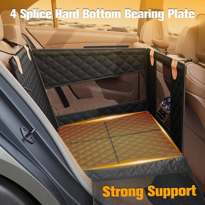 PETICON Large Dog Car Seat, Back Seat Extender for Dogs with 3 Mesh Windows, Waterproof Medium Carseat for Dogs with 4-Splice Hard Bottom, Pet Seat Cover for Cars, Trucks and SUVs (Black)