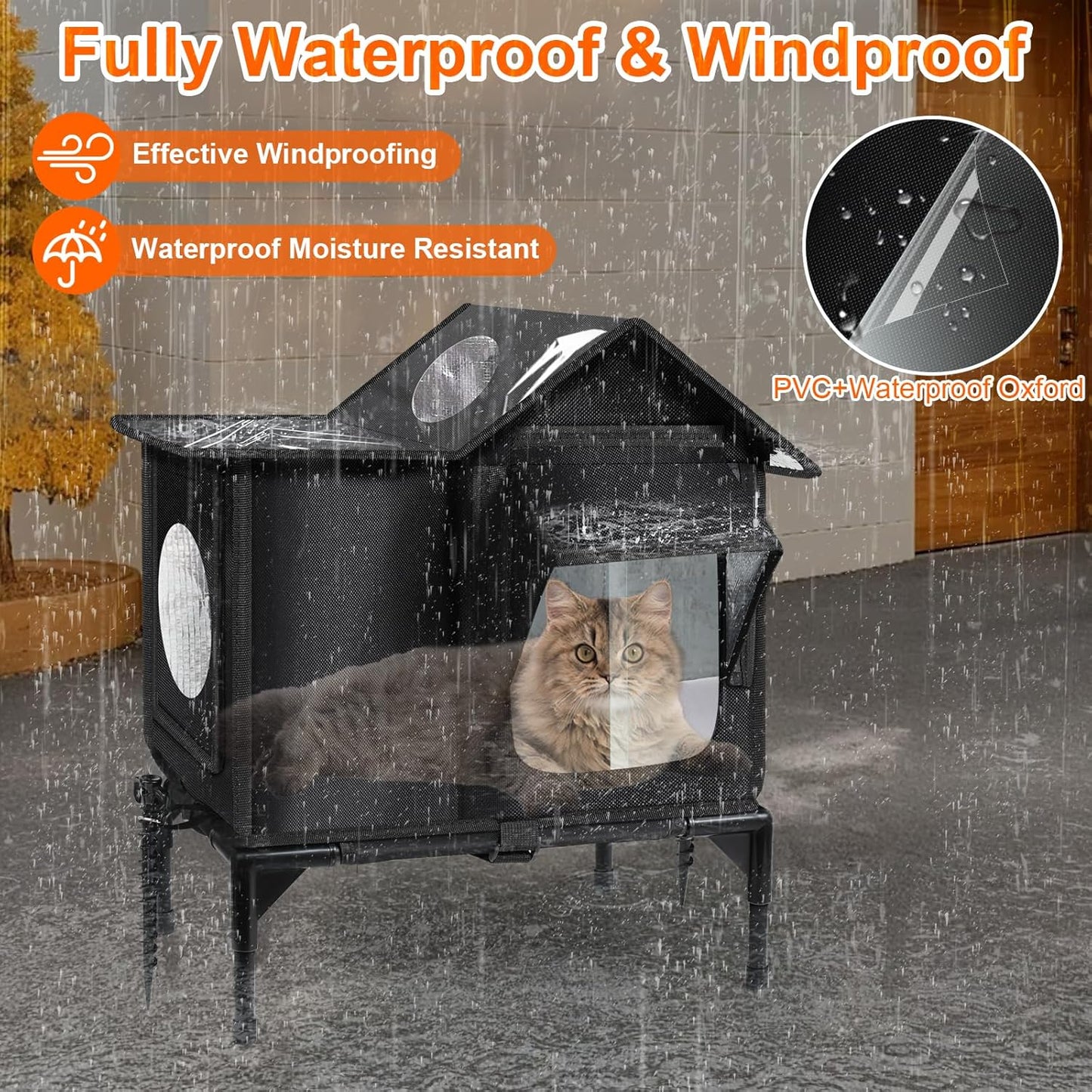 Outdoor Cat House, Weatherproof Insulated Feral Cat Houses for Outdoor Cats, Safe Escape Door, Cat House for Outside, Out Door Stray Cat Shelter with Elevated Base, Cat Houses & Condos(Small)
