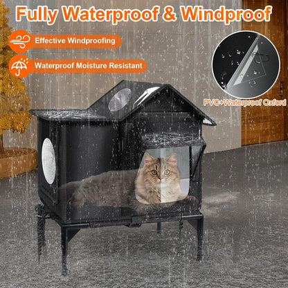 Outdoor Cat House, Weatherproof Insulated Feral Cat Houses for Outdoor Cats, Safe Escape Door, Cat House for Outside, Out Door Stray Cat Shelter with Elevated Base, Cat Houses & Condos(Small)