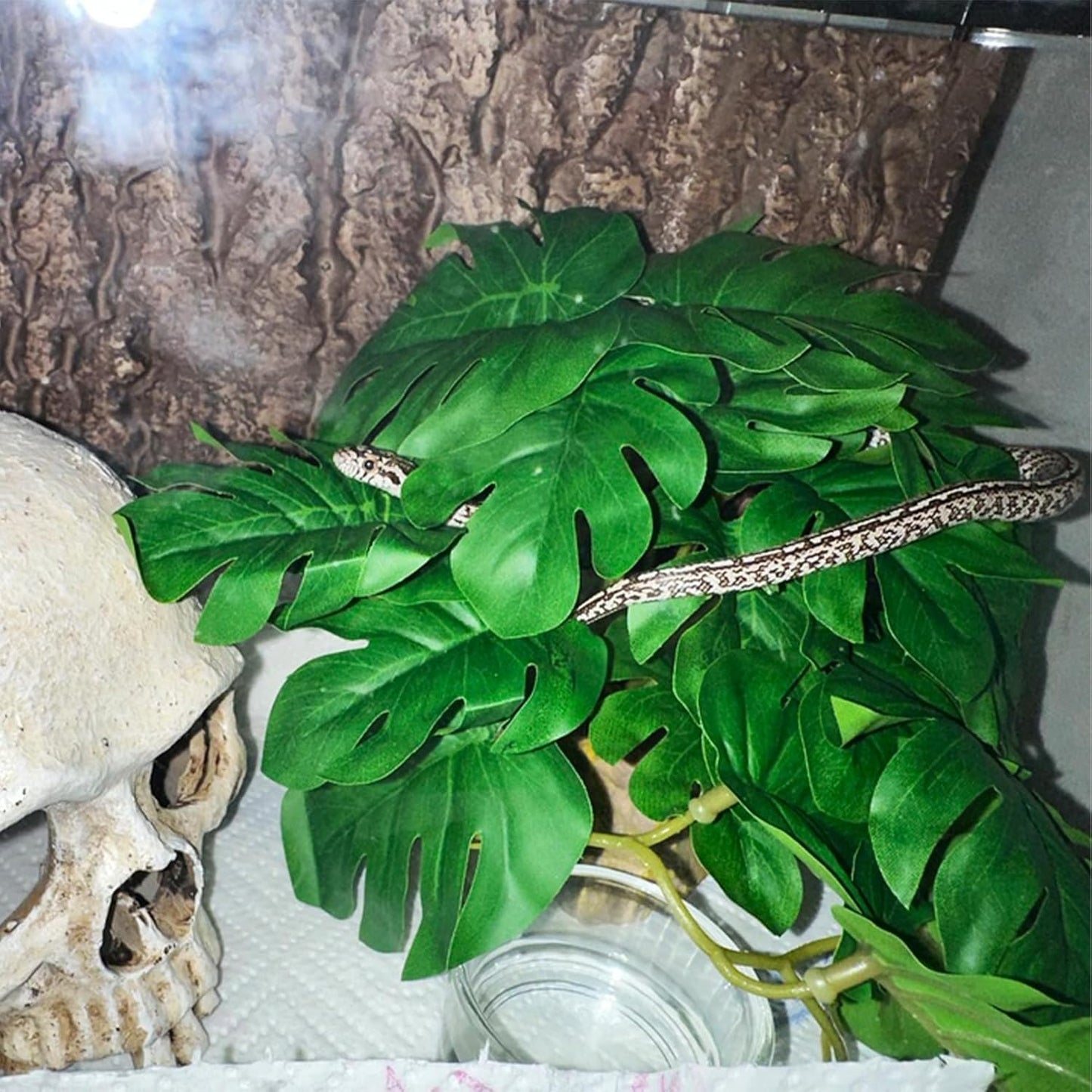 VCEPJH Reptile Bark Bedding,1 LB Natural Cork Bark for Geckos and 2 Pcs Plants with Suction Cup Amphibian Habitat Decor for Bearded Dragon, Lizard, Snake