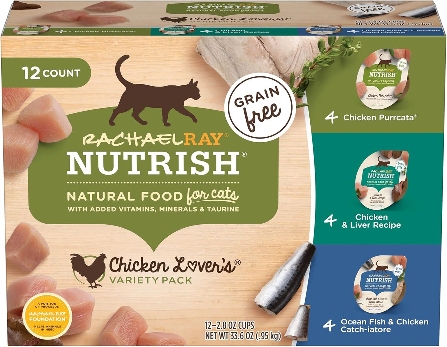 Rachael Ray Nutrish Chicken & Brown Rice 14 Pounds Dry Cat Food + Chicken Lovers Variety Pack 2.8 Ounce (Pack of 12) Wet Cat Food Bundle