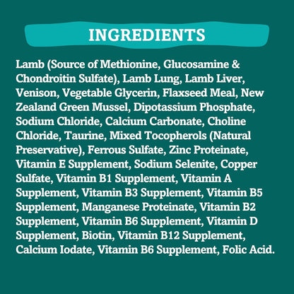 RawTernative Air Dried Dog Food, High Protein, Over 90% Real Lamb, Organs, & Venison + New Zealand Green Mussels, Complete Meal or Topper, Grain Free, Gluten Free, Non GMO, (5 oz Bag)