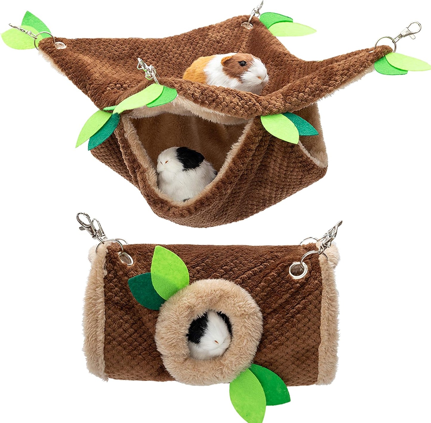 Small Animal Hammock - Hanging Hammock & Tunnel Hideout for Guinea Pig Hamster Parrot Rat Chinchilla - Warm Swing Plush Cage Bed Washable Pet Hammock