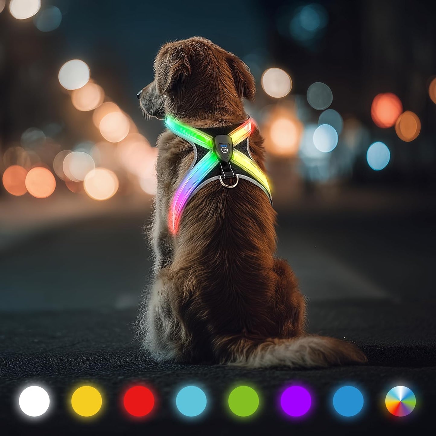 LED Light Up Dog Harness - Rechargeable & Reflective Dog Vest, 7 Lighting Modes, 3-Layer Air Mesh for Breathability & Comfort, Adjustable Illuminated Leash for Small to Large Dogs Walking at Night
