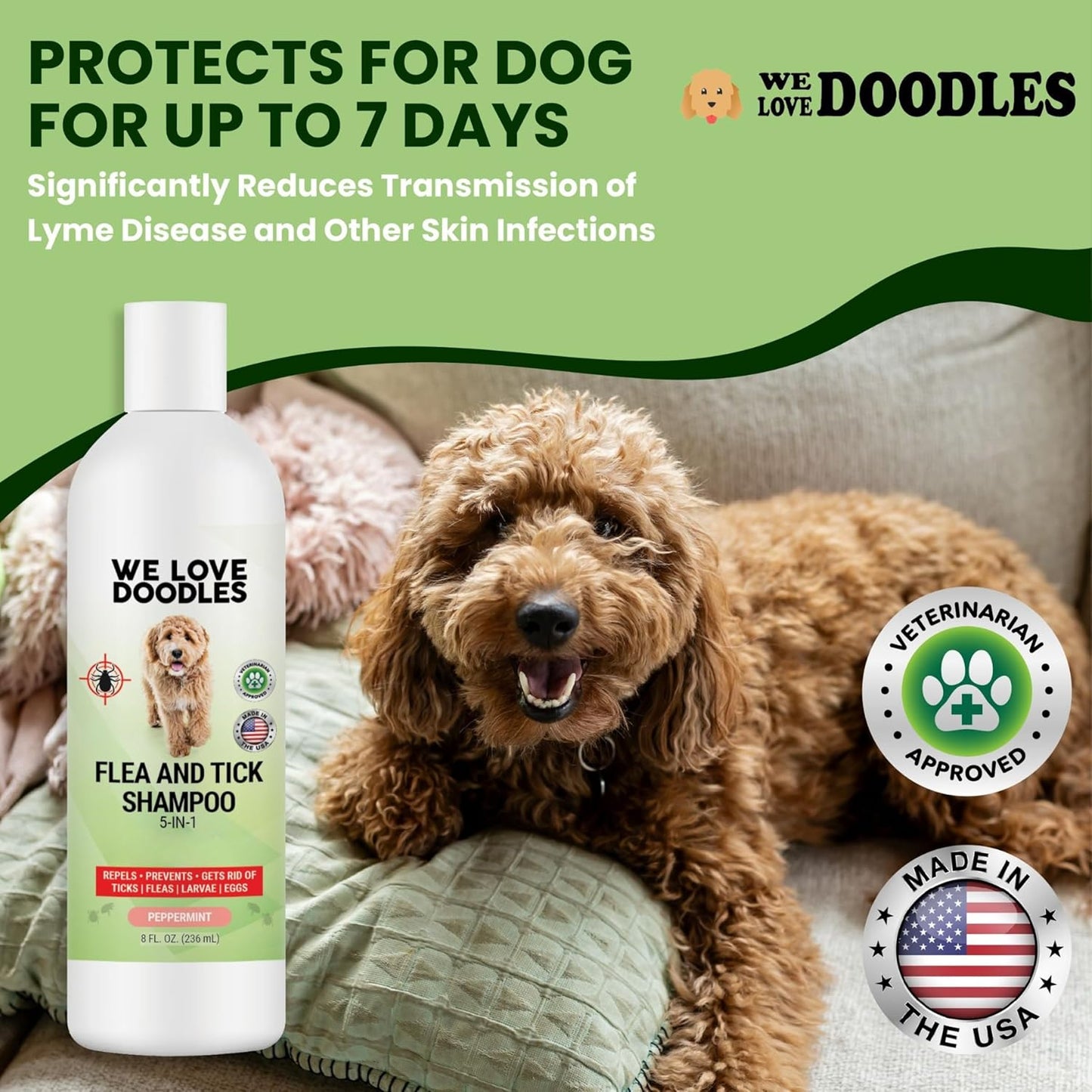 We Love Doodles Flea Shampoo for Dogs - Stops Fleas & Ticks for Dogs, Natural, Safe & Effective Lice Treatment, Soothing Shampoo for Sensitive Skin, Made in USA (8 fl oz)