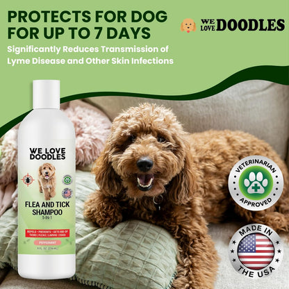 We Love Doodles Flea Shampoo for Dogs - Stops Fleas & Ticks for Dogs, Natural, Safe & Effective Lice Treatment, Soothing Shampoo for Sensitive Skin, Made in USA (8 fl oz)