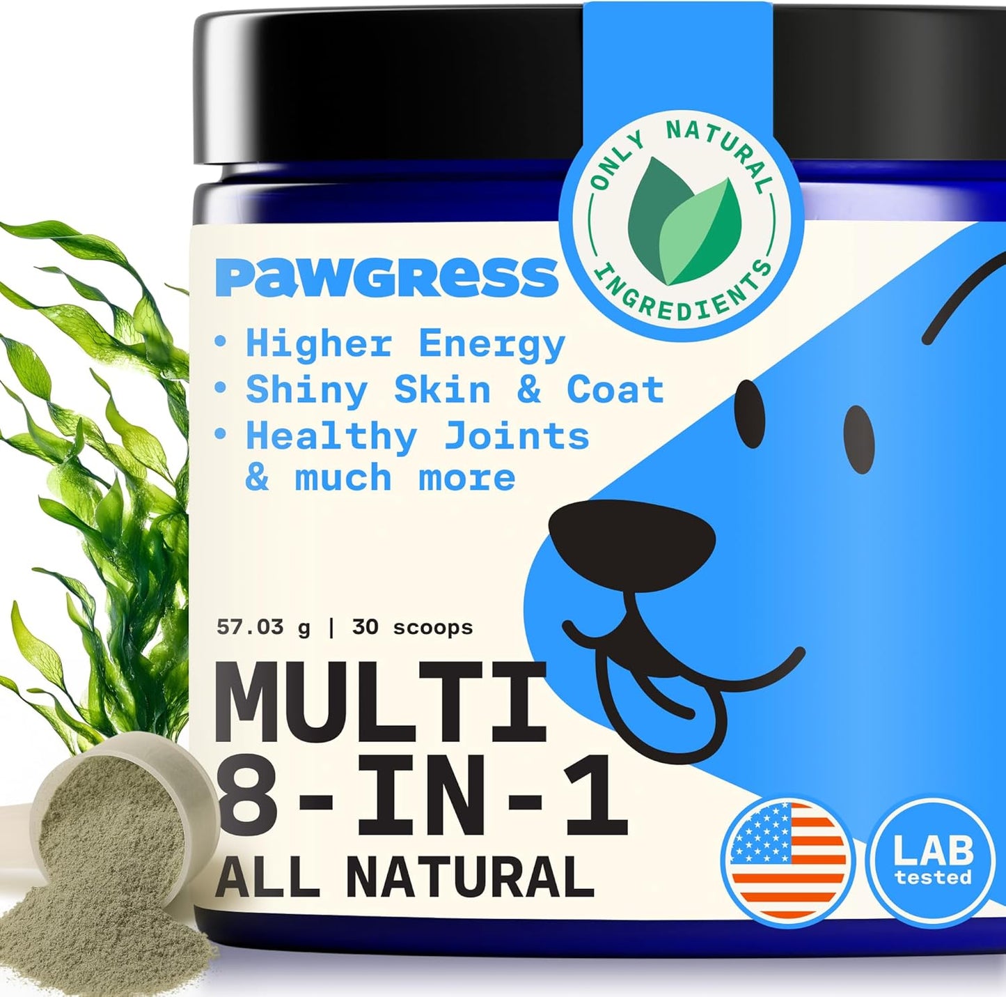 8-in-1 Dog Multivitamin – 100% Natural Supplement Powder with Colostrum for Healthy Skin, Joints & Energy – Crafted by Dog Nutritionist Kayla Kowalski, Made in USA – 30 Scoops