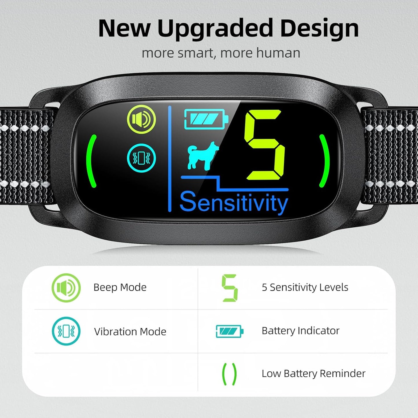 Dog Bark Collar for Large Medium Small Dogs, Rechargeable Smart Bark Collar, Anti Barking Training Collar with 5 Adjustable Sensitivity Beep Vibration (Black)