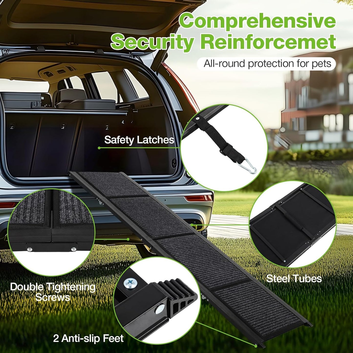 Dog Ramp for Car 71" Long & 17" Wide Folding Dog Ramp with Non-Slip Surface,Portable Pet Ramp for Large Dogs Up to 300LBS