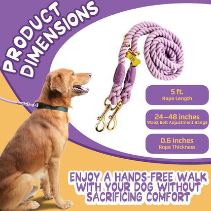Dog Rope Leash + Crossbody Treat Bag with Poop Bag Dispenser - 44 LBS /6FT Medium Size Leash - Purple Daisy Dream