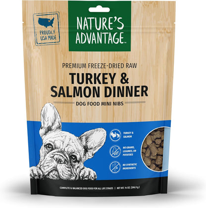 Nature's Advantage Freeze-Dried Raw Turkey & Salmon Dinner Dog Food Mini Nibs, 14 oz | Grain Free, High Protein Nutrition (Pack of 2)