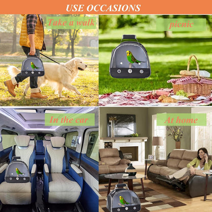 Bird Carrier with Stand & Tray, Small Bird Travel Cage for Parrot & Parakeet, Shoulder Strap - Black